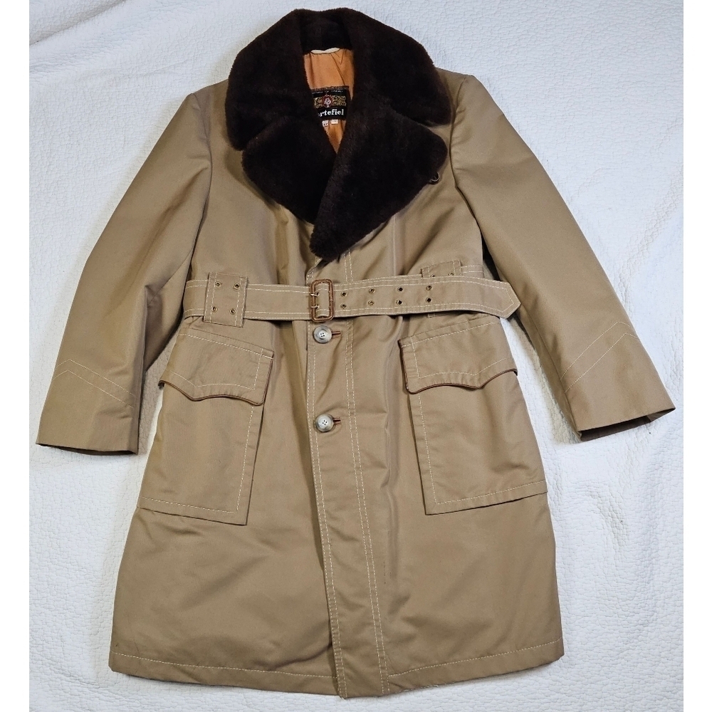 Vintage Cortefiel Belted Faux Fur Trim Trench Coat